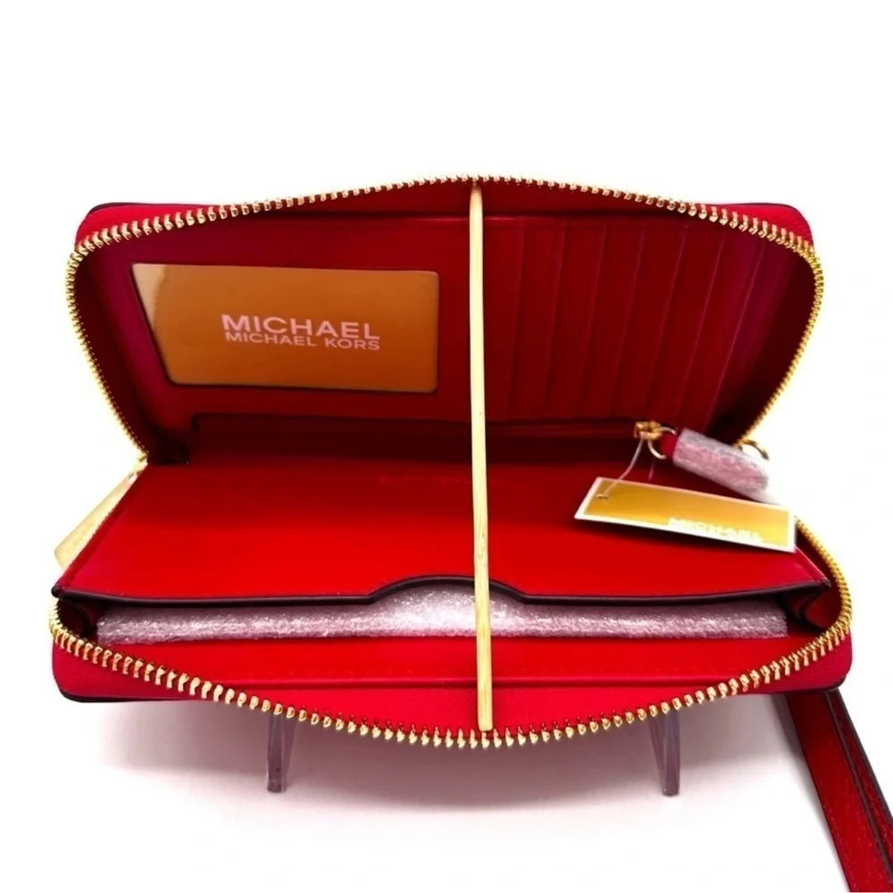 Michael Kors JST LG Flat MF Phone Case Wallet Red/Gold - Picture 8 of 9